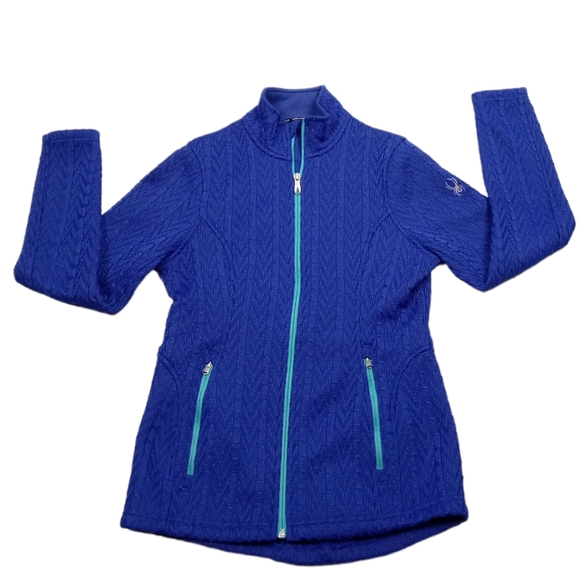 Spyder Jackets & Coats Spyder Blue Cable Knit Stryke Jacket Full